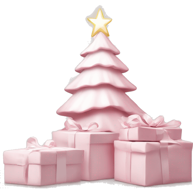 Light pink Christmas gifts under a white Christmas tree  emoji