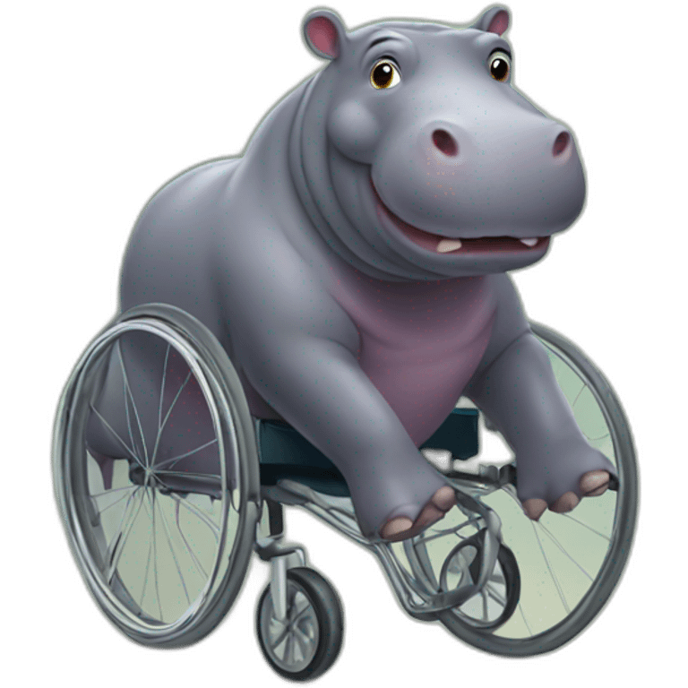 Hippo using wheelchair emoji