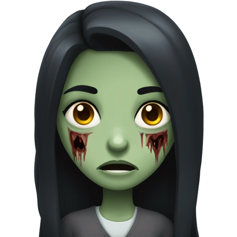 girl zombie with black long hair with teeth and serious face  emoji