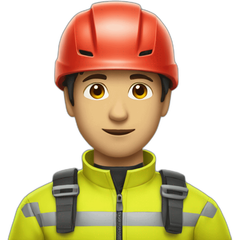 young guy wearing red bicycle helmet and a yellow high visibility jacket emoji