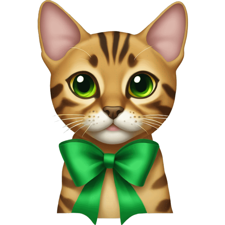 bengal cat with green eyes with a bow emoji