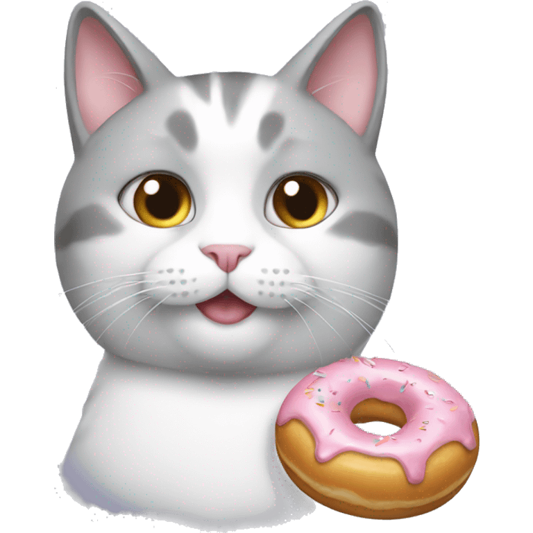 gray white cat with donut emoji