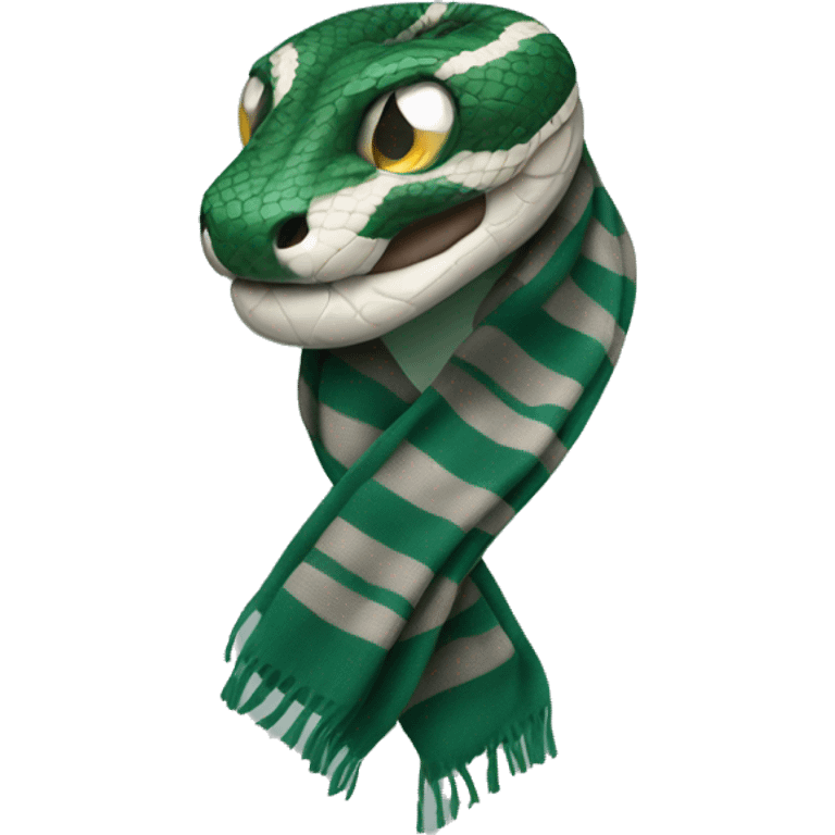 snake head with a grey and green striped winter scarf emoji