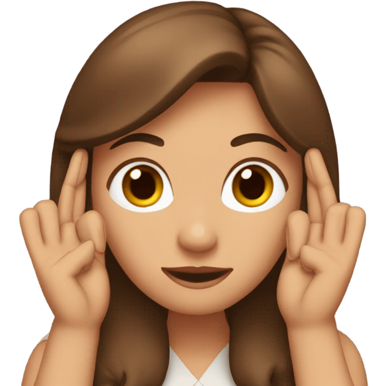 Brown haired woman with fingers in her ears emoji