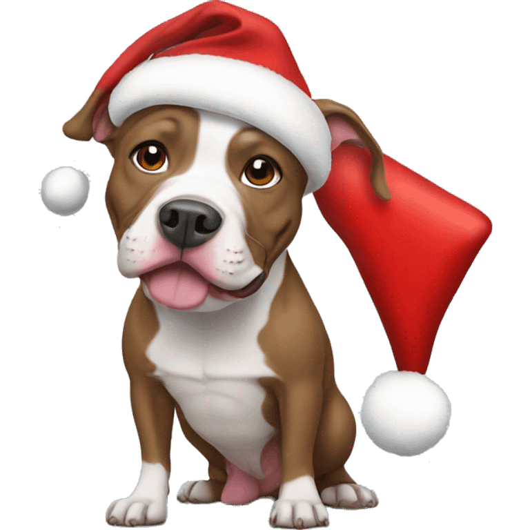 Pitbull wearing a Santa hat emoji