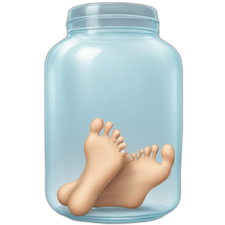 human feet standing on the floor with an empty transparent jar between them,front view emoji