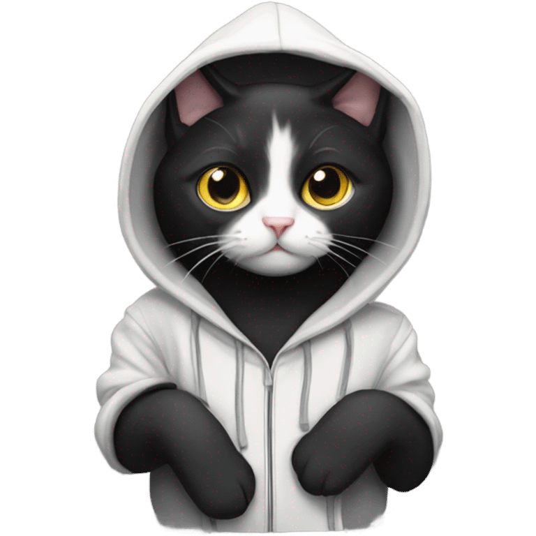 Tuxedo cat in hoodie emoji