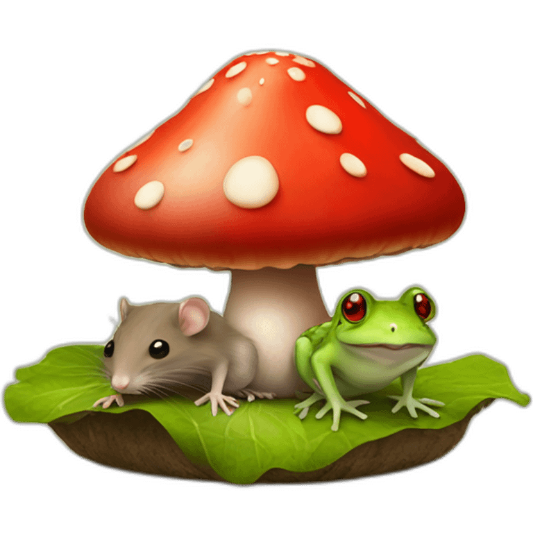 Rat on top of a red mushroom along with a frog emoji