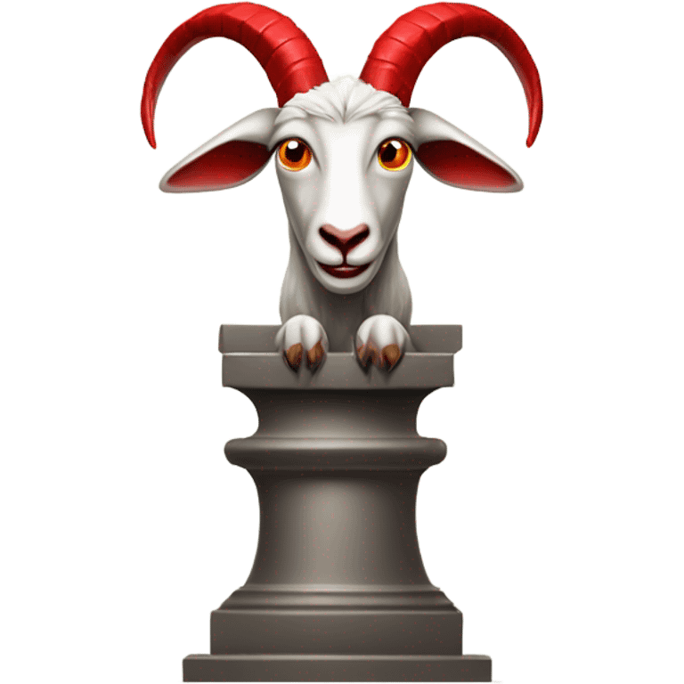 Evil Goat Devil with red tipped horns standing with goat hind legs on pyramidal pillar  emoji