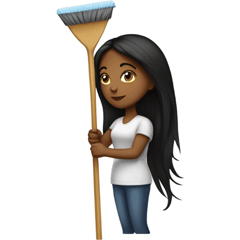 Long black hair brown girl cleaning emoji