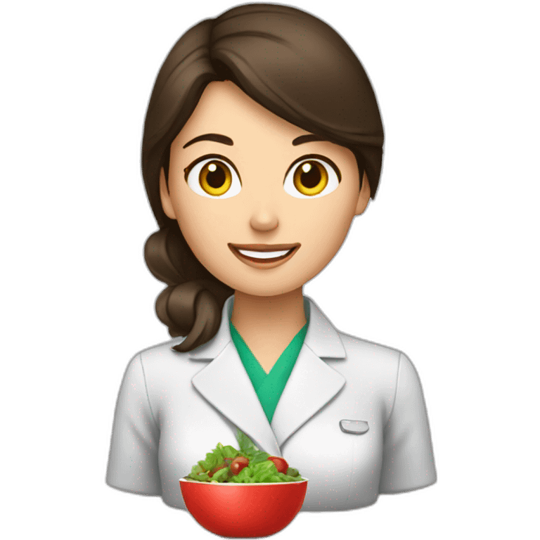 brunette female nutritionist, food emoji