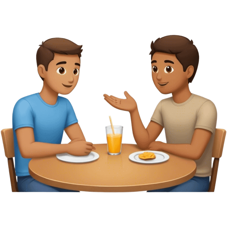 Two guys talking at a table emoji