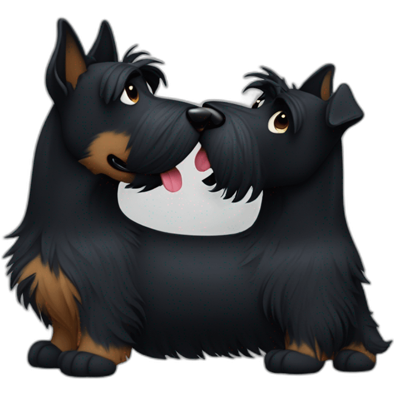 Two black Scottish terrier kissing one male one female emoji