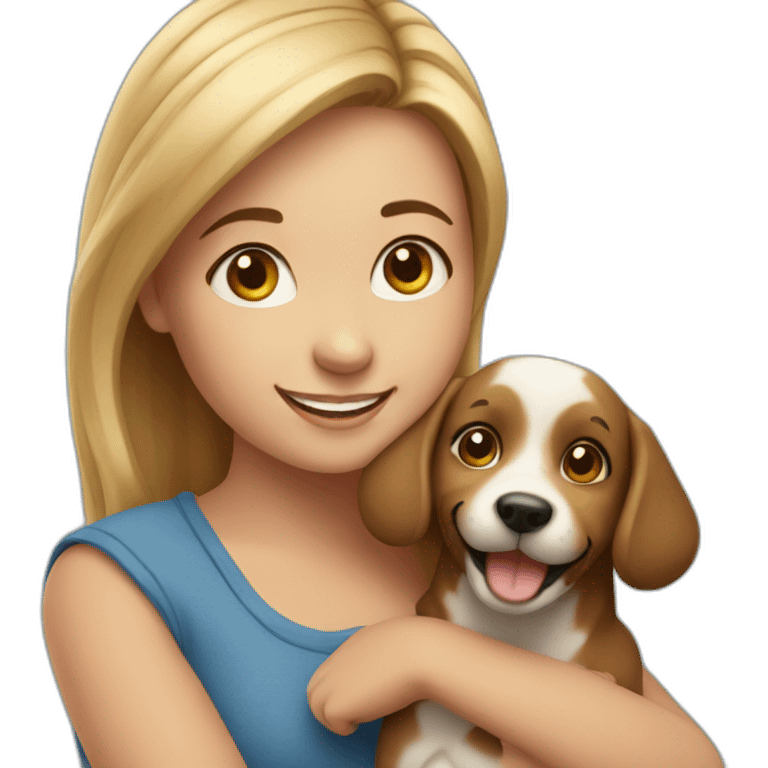 happy girl holding realistic dog emoji