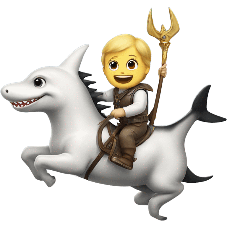 baby shark with trident riding a flying horse emoji