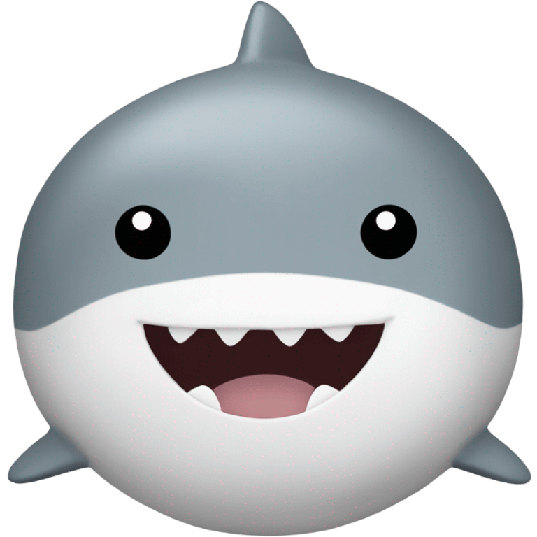 small round shark squishmallow, gray with white belly, tiny cute smile, black eyes emoji