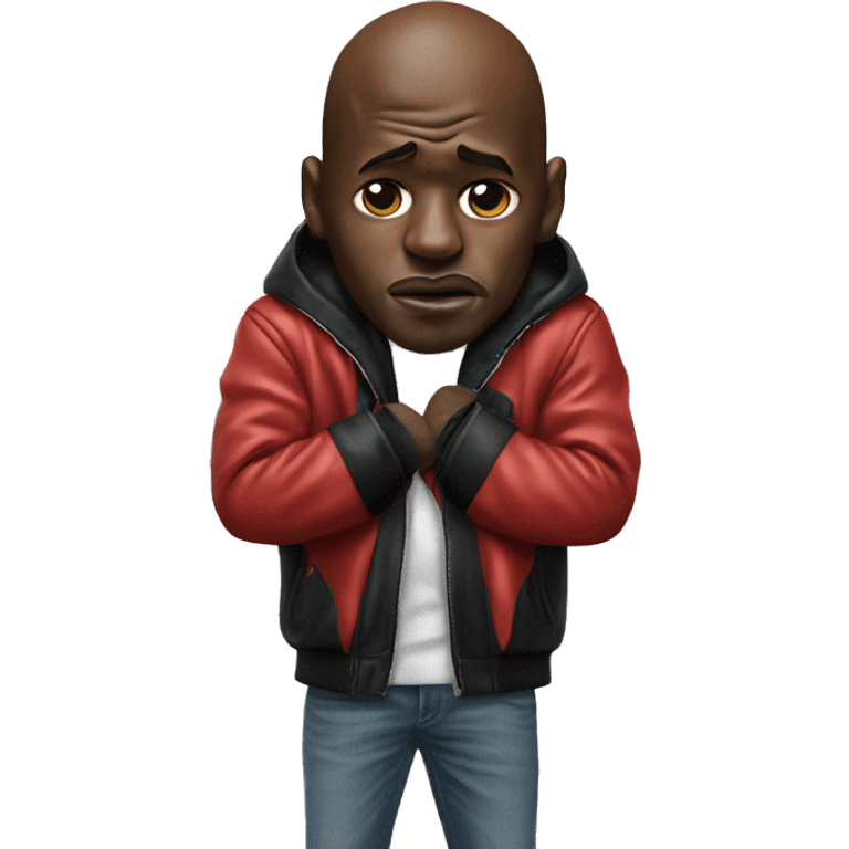 Michael Jordan in a jacket holds his head and is sad photorealistic serious emoji