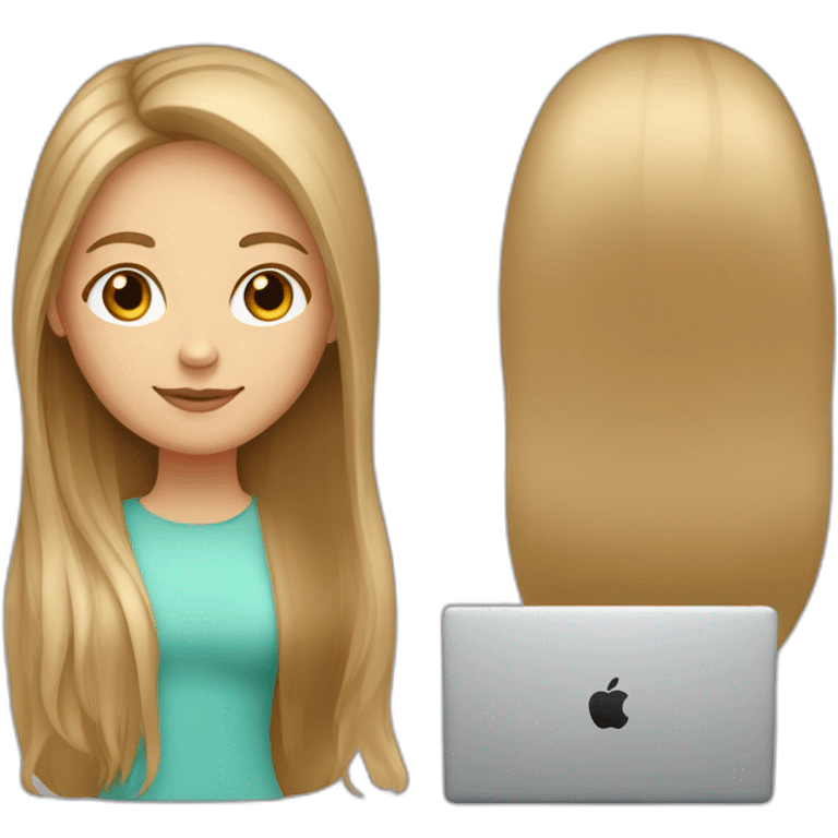 smm white girl with light brown straight long hair and apple laptop emoji