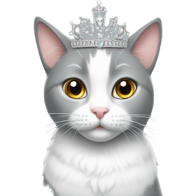 Grey and white cat with tiara  emoji