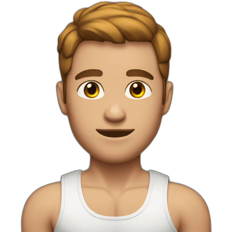 man with muscles,short hair,red eyes,brown hair,bodysuit emoji