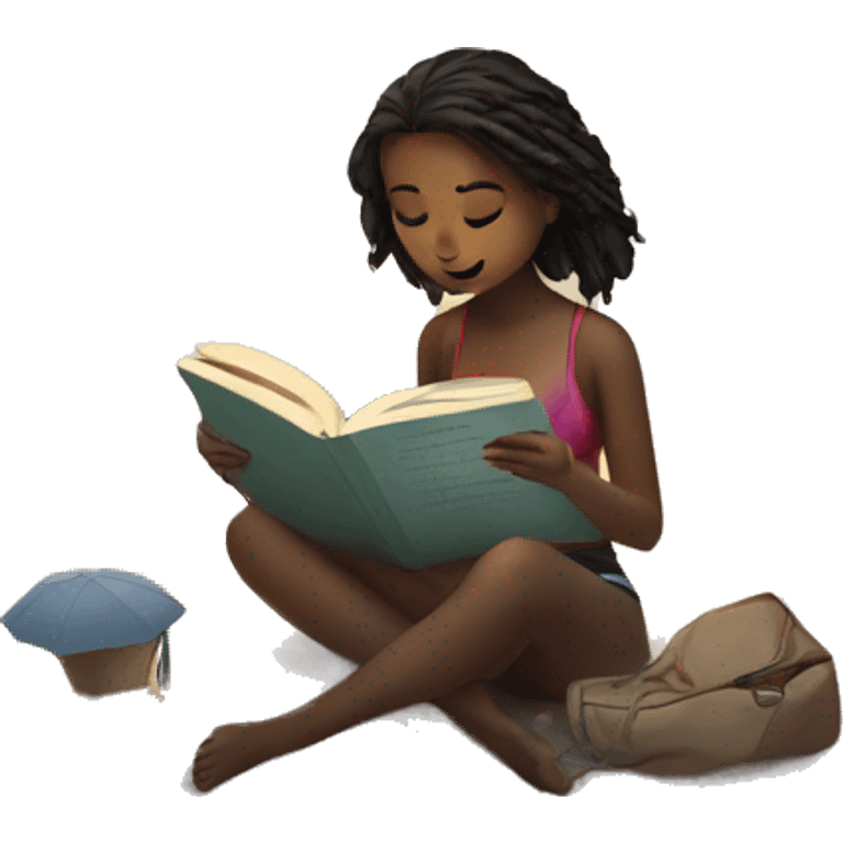 Girl reading on beach during winter  emoji