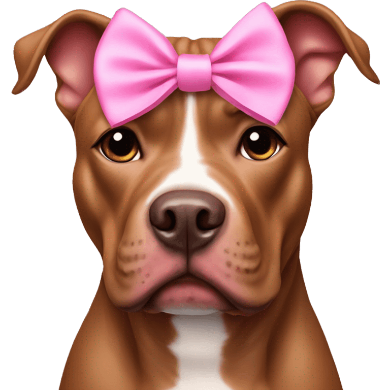 Brown pit bull wearing a pink bow emoji