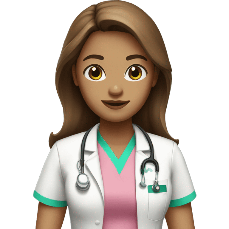 nurse with pink shirt long brown hair green eyes emoji