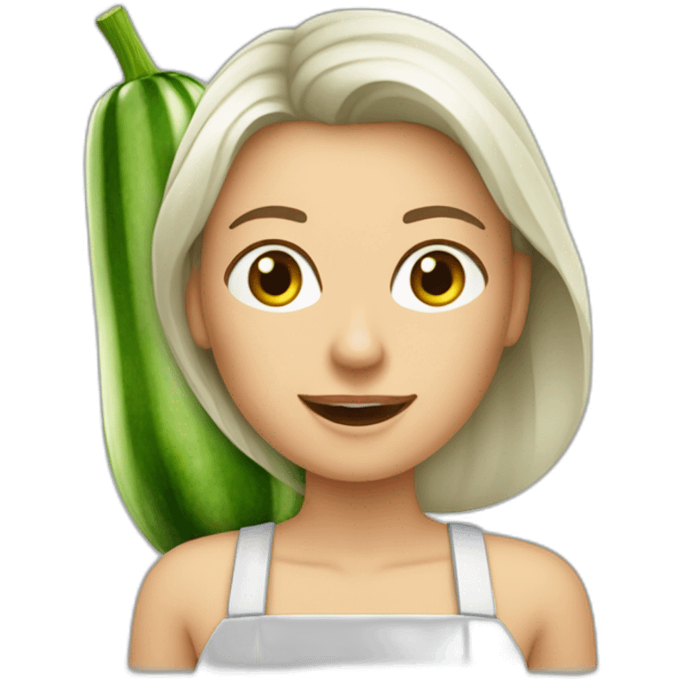 Frau beißt Zucchini mit den Wangen emoji