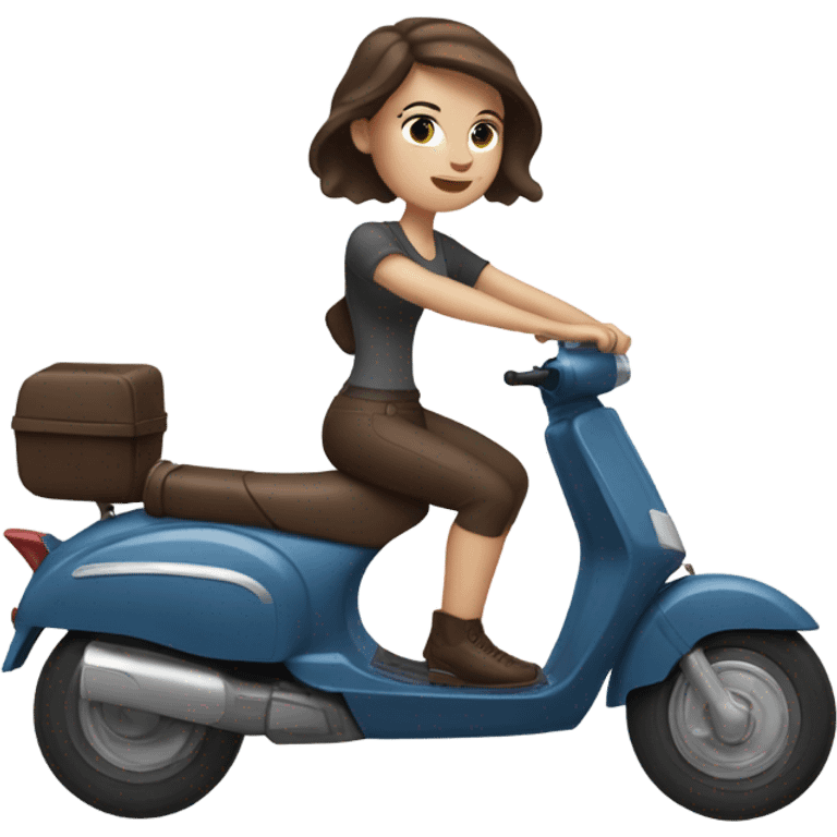 White women with Blue eyes and chocolate hair on scooter at the summer emoji