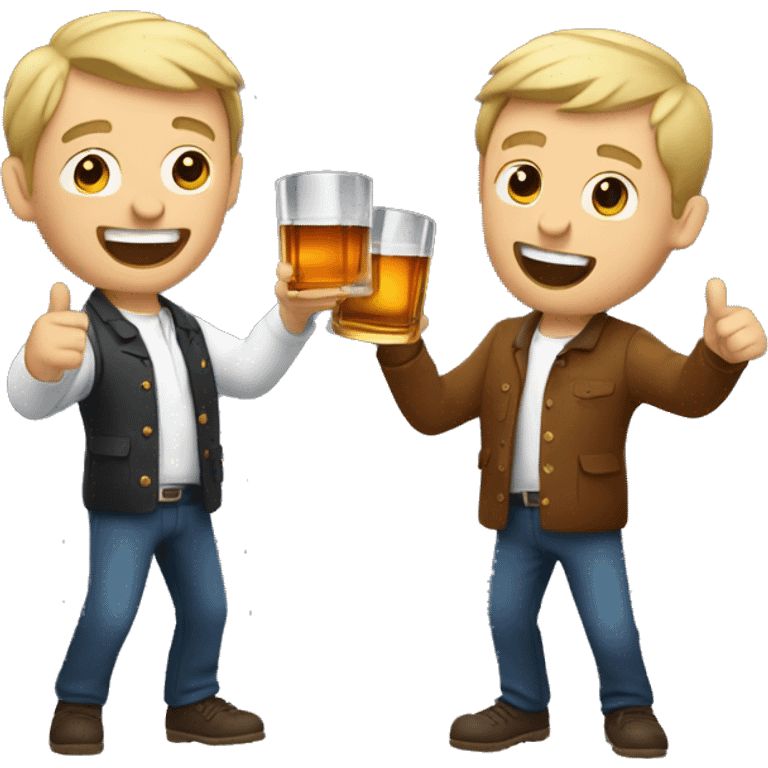 Two guys cheering with whisky emoji