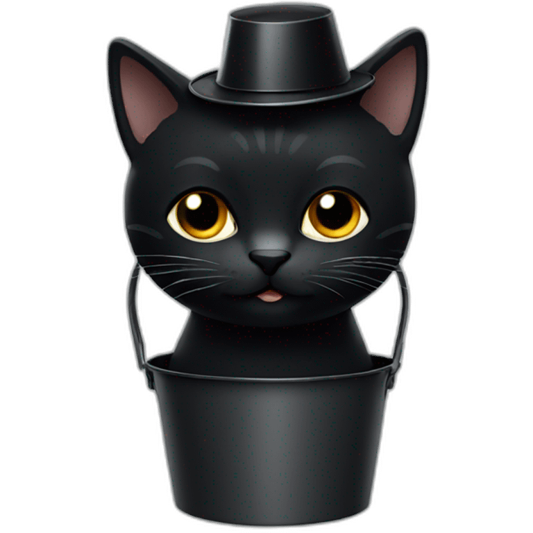 Black cat with a black bucket on its head emoji