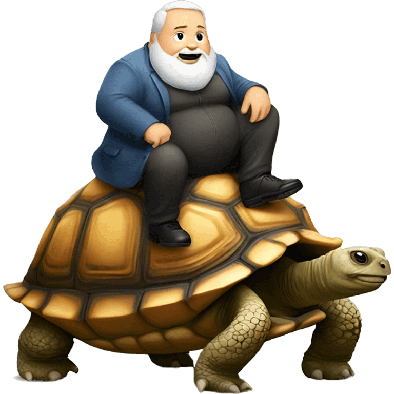 Fat man with white beard riding a tortoise  emoji