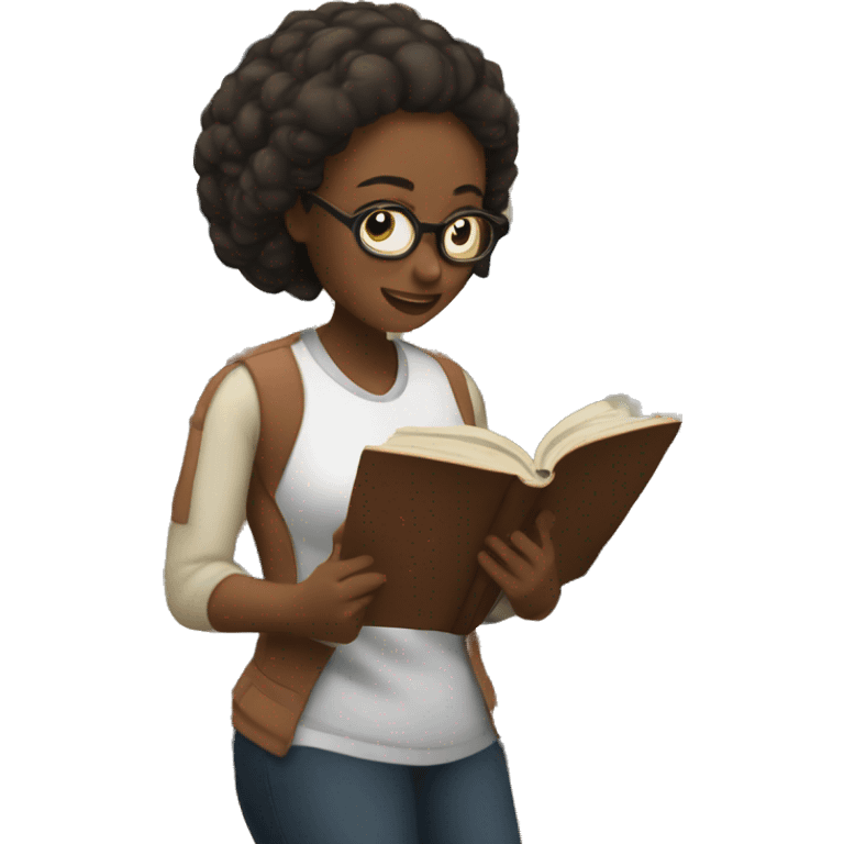 Woman reading books in library  emoji