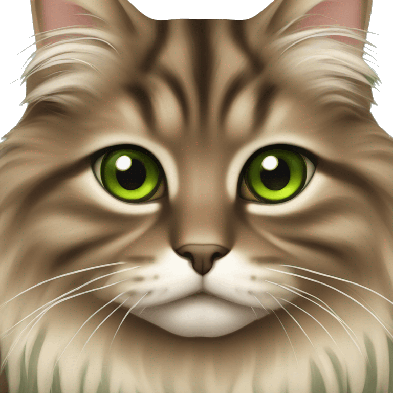 Brown striped fluffy siberian cat with green/light brown eyes emoji