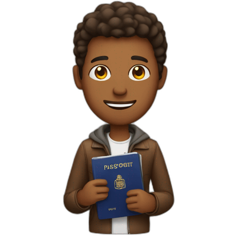 brown skinned guy holding passport emoji