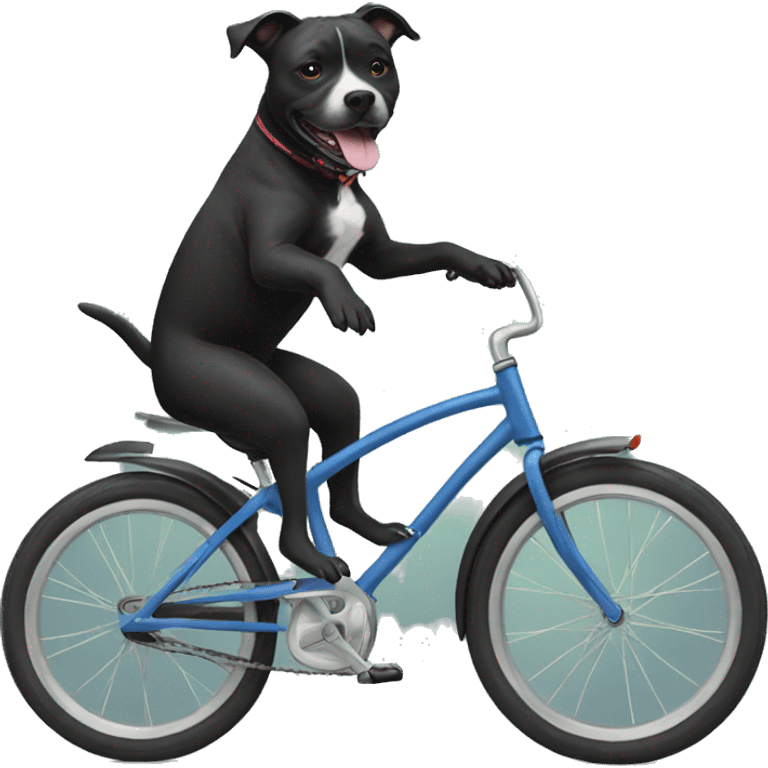 black staffie dog riding a bike emoji