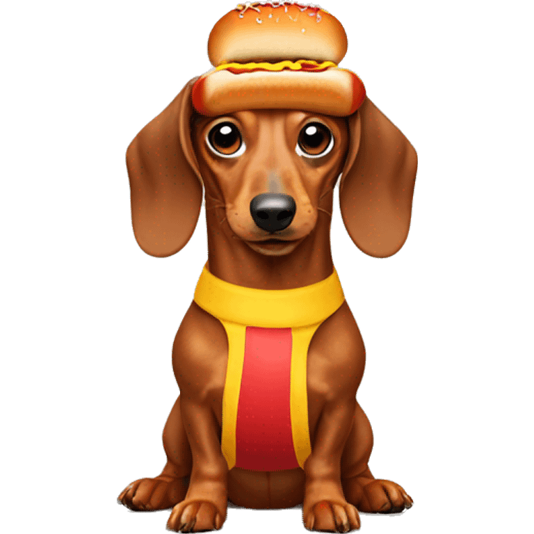 Dachshund wearing a hot dog costume emoji