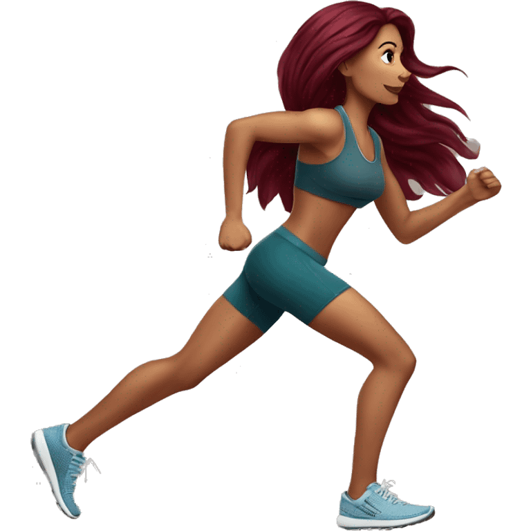 Beautiful tattooed  burgundy long haired woman jogging emoji