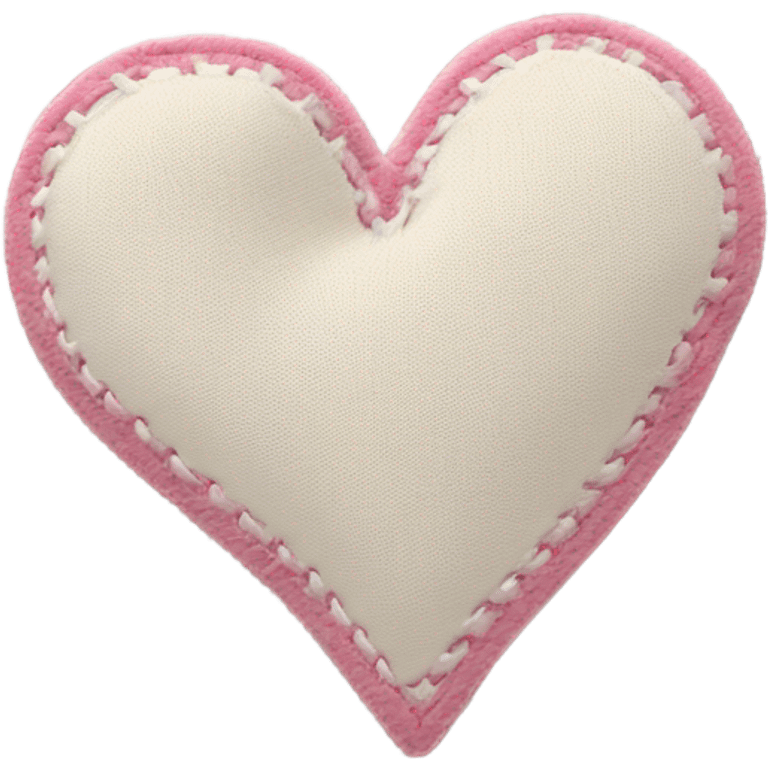 Fabric cream and pink heart with white stitching patches emoji