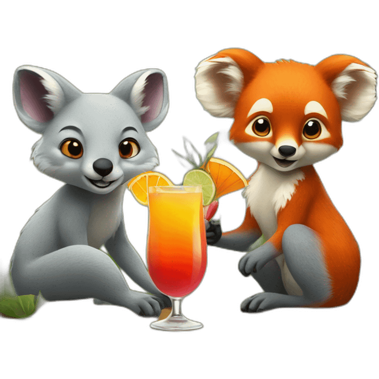 Fox and koala drinking cocktail emoji