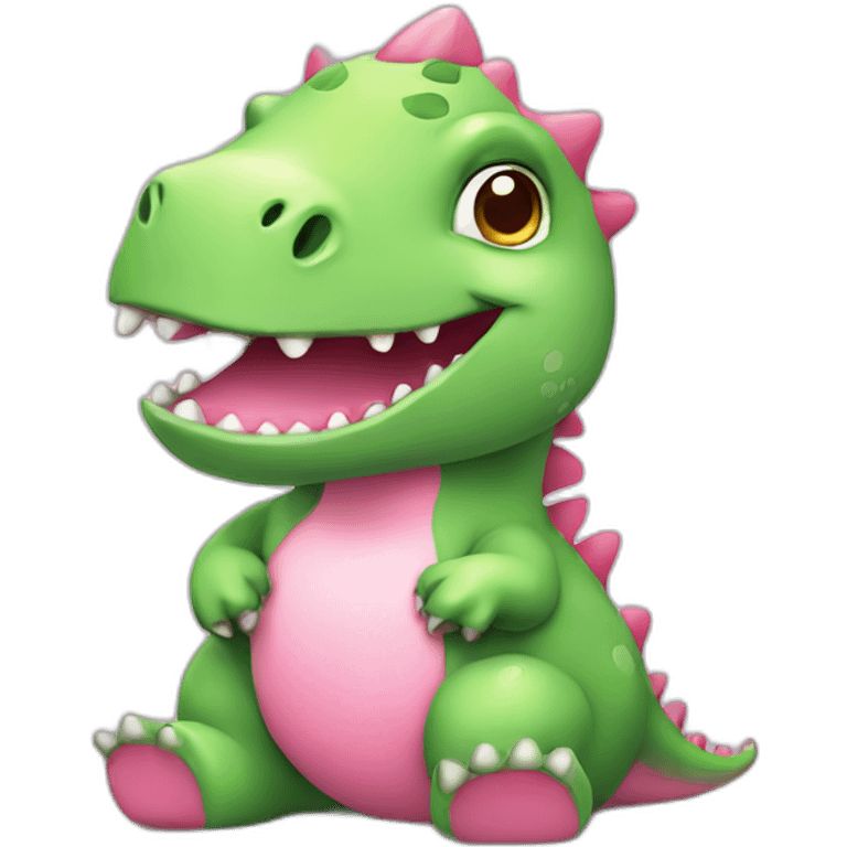 cute chubby sitting green dinosaur with pink unicorn horn emoji