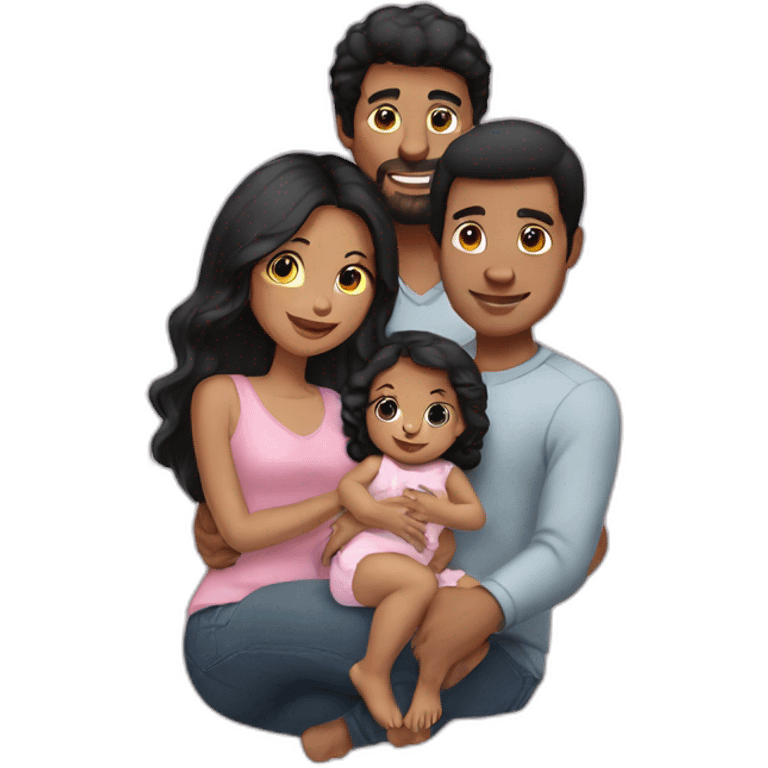 Couple with black hair and baby girl emoji