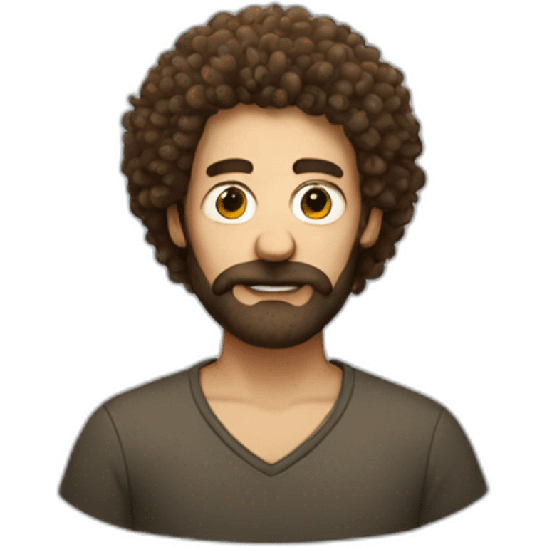 a man with frizzy hair, bushy beard, and crooked nose emoji