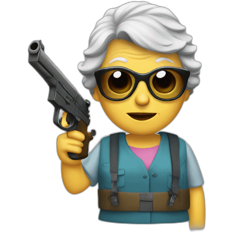 Granny with sunglasses and guns emoji