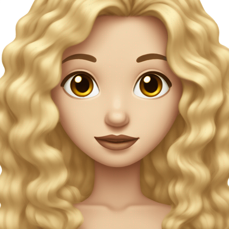 beautiful girl with golden waves of hair, one single black streak of hair. brown eyes, pale skin. emoji