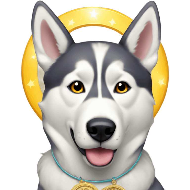 Husky with a saint halo above head in New Orleans  emoji