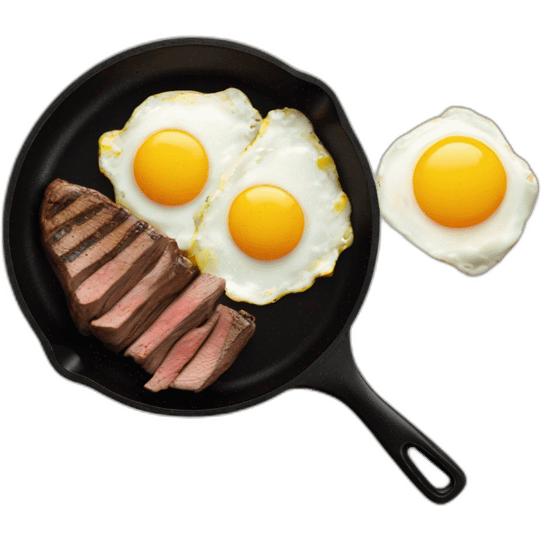 steak and eggs on a black frying pan emoji