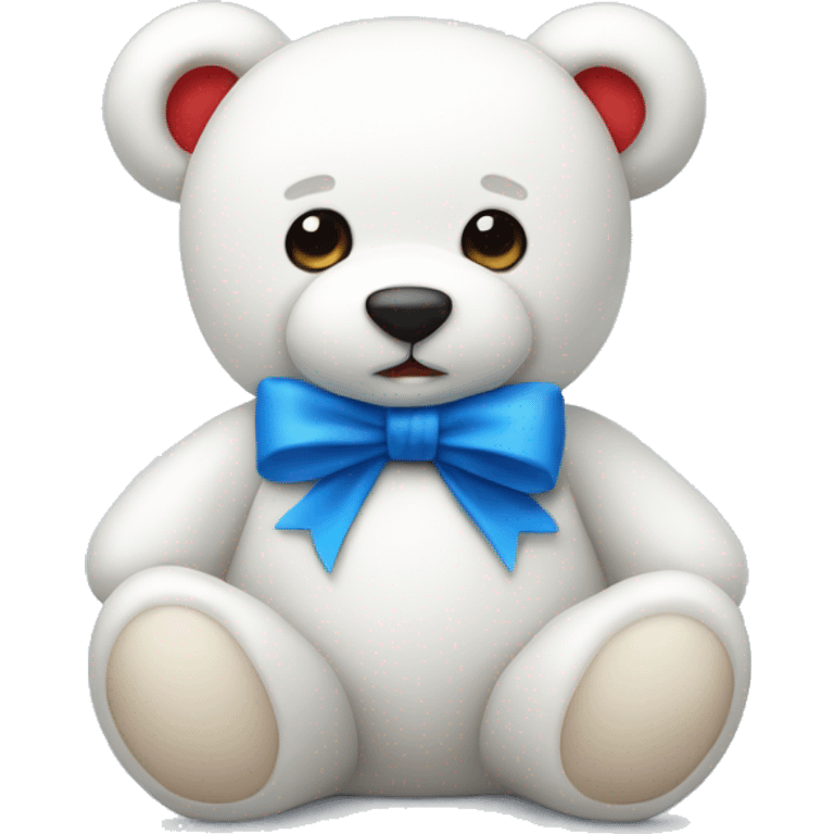 White teddy bear with blue white red bow emoji