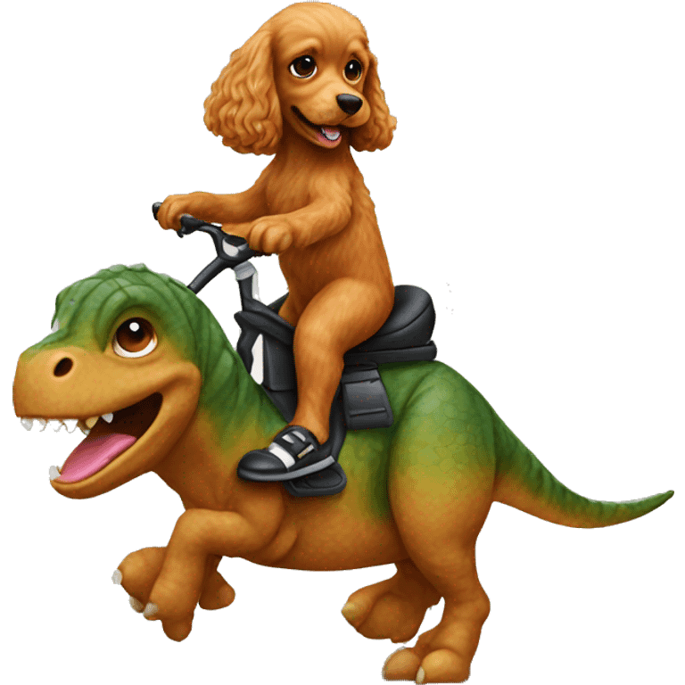 Cocker poo riding a dinosaur  emoji