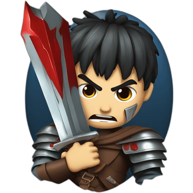 angry berserk guts carrying a huge sword on his shoulder framed on his bust emoji